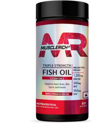 MUSCLERICH Triple Strength Fish Oil (Supports Heart, Brain, Skin, Eye & Joint Health)