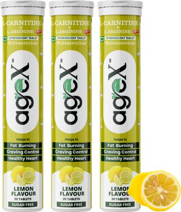 AGE-X L-Carnitine 500mg + L-Arginine 3000mg Effervescent Tablet | Sugar-Free | Lemon