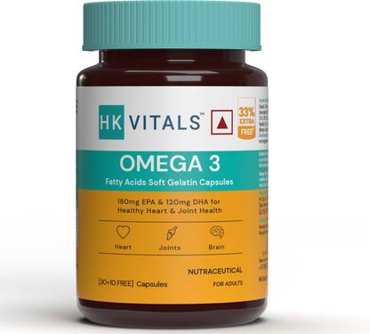 HEALTHKART HK Vitals Omega 3, 1000mg Fish Oil with 180mg EPA & 120mg DHA, for Joints Health