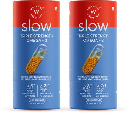 Wellbeing Nutrition Slow Extra Virgin Omega-3,EPA,DHA & Curcumin in Advanced Triple Strength 1250mg