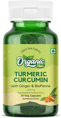 Organic Zing Turmeric Curcumin with Ginger & BioPerine | Ideal for Joint Support | 2250 mg