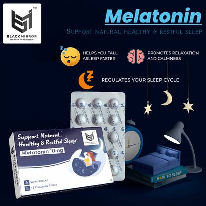 Black mirror MELATONIN 10MG for HEALTHY NATURAL & RESTFUL SLEEP SUPPORT chewable 15 PILLS