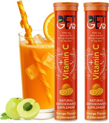 DIET GEAR Vitamin C + Zinc |1000mg Natural Amla Extract with 10mg Zinc|100% RDA|Sugar Free