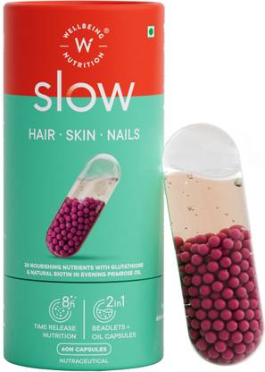 Wellbeing Nutrition Slow Hair Skin Nails Supplement with Glutathione, Hyaluronic acid, Biotin