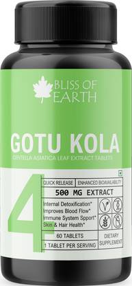 Bliss of Earth Gotu Kola Tablets 500mg Great for Stress Relief Brain & Nervous System Support
