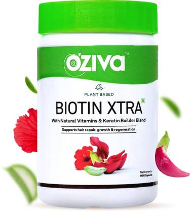 OZiva Plant Based Biotin Xtra with Keratin Builder for Hair Repair & Regeneration