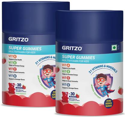 Gritzo Super Gummies, Multivitamin for Kids, 21 Vitamins & Minerals, Natural Strawberry