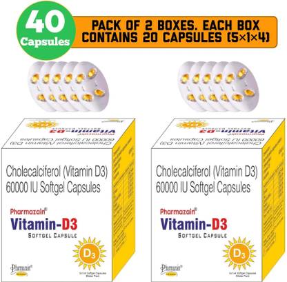 PHARMAZAIN LIFE SCIENCES Vitamin D3 60000 IU Capsule for Bone Irregular Periods Brain & Heart