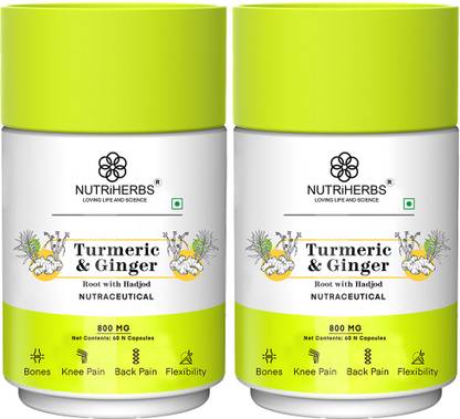 Nutriherbs Turmeric & Ginger Capsule with Black Pepper and Bio Curcumin for Joint Health