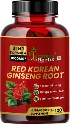 Humming Herbs Red Korean Ginseng | Ginkgo Biloba & Eleuthero for Energy, Vitality & Focus