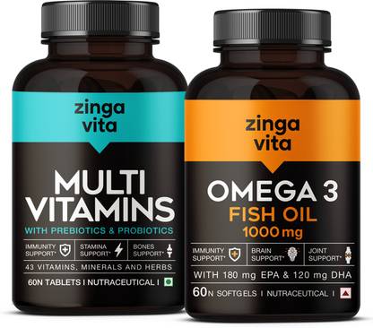 Zingavita Omega 3 Fish Oil Single Strength + Multivitamin Combo (60 Softgel +60 Tablets)