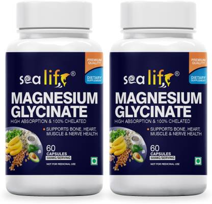 Sea life Magnesium Glycinate 500 Mg Capsules | Chelated Magnesium Supplement