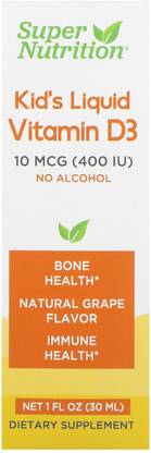 super nutrition Kid’s Liquid Vitamin D3, No Alcohol, Grape, 10 mcg (400 IU), 1 fl oz (30 ml)
