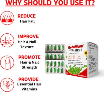 Refollium Vitamin E capsule for reduce Face Pimple acne Glowing Skin & hair care