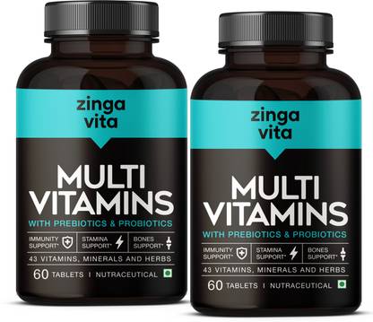 Zingavita Multivitamin Tablets for Men & Women Probiotics, 100% RDA Vitamin C (60*2)