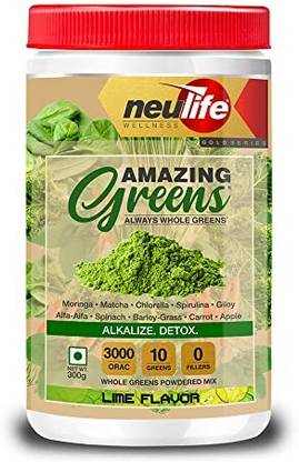 Neulife AMAZING GREENS® Organic Raw Super Greens Powder w/10 Superfoods 300g (Lime)