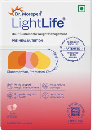 Dr. Morepen LightLife Pre-Meal Nutrition Mix Appetite Control -10 Sachets Litchi Flavor