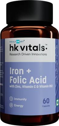 HEALTHKART HK Vitals Iron + Folic Acid with Zinc, Vitamin C & Vitamin B12