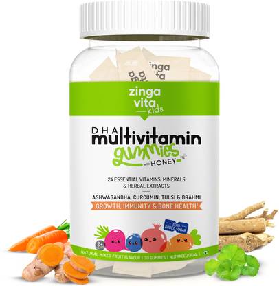 Zingavita DHA Multivitamin Gummies with Honey for Kids (2+ years), Mixed Fruit