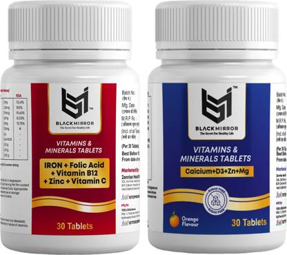 Black mirror IRON, CALCIUM VIT B12 WITH D3 & C, FOLIC ACID, ZINC SUPPLIMENTS TABLETS