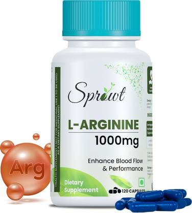 Sprowt L-Arginine 1000mg 120 Capsule | Enhance Blood Flow & Stamina | For Muscle Growth