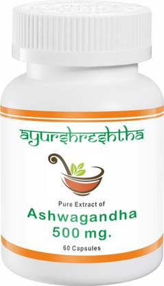 Ayurshreshtha Ashwagandha Pure Herbs General Wellness 500 mg. 60 Capsules