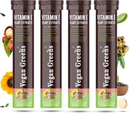 Vegan Greens Plant Based Vitamin E for Hair Growth & Skin Glow 100 Effervescent Tablet Orange