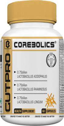 Corebolics GUTPRO PRE+PROBIOTICS FORMULA |60 Capsules| 60 Servings | Helps in Digestion |