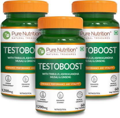 Pure Nutrition Testosterone booster for men for improved performance 60 Tablets - Pack Of 3