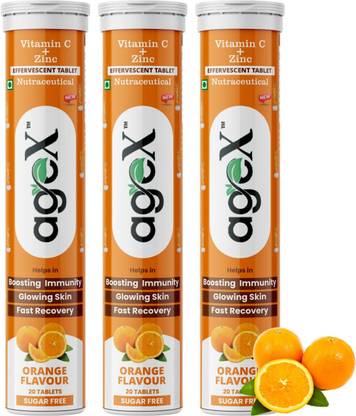 AGE-X Vitamin C 80mg + Zinc 10mg Effervescent | Immunity & Skin | Orange