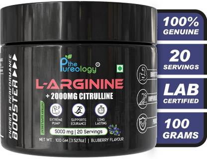 thepureology L-Arginine 3500mg + Citrulline Malate 1500mg Blueberry Flavour 100 grams