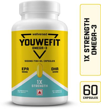 YouWeFit Omega-3 Fish Oil | 1000mg Daily Strength Fish Oil Capsules | No Fishy Burps  (60 Capsules)