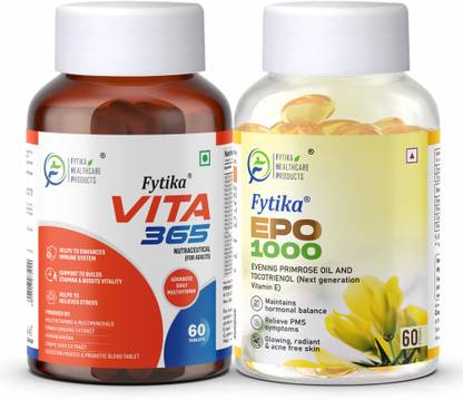 FYTIKA Vita 365, 3 in 1 Multivitamin-60 Tabs + EPO 1000 Evening Primrose Oil-60 Softgel