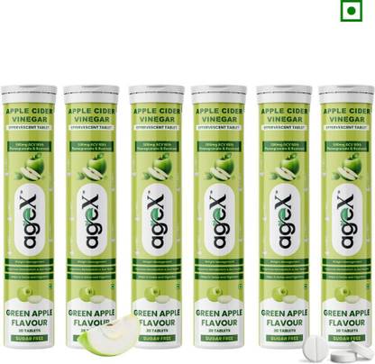 Age x Apple Cider Vinegar Effervescent Tablets, Green Apple Flavour, 500mg