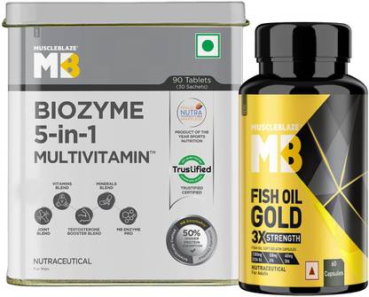 MUSCLEBLAZE Biozyme Daily Multivitamin, 90 No & Fish Oil Gold (560 mg EPA, 400 mg DHA) 60 No