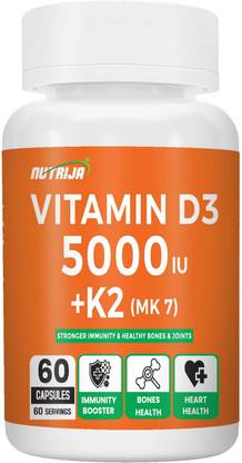NutriJa Vitamin D3 5000iu + K2 100mcg as MK7 Supplement