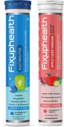 FIXUPHEALTH Apple cider vinegar with mother Vit B6 B12 & Electrolytes Effervescent Tablets