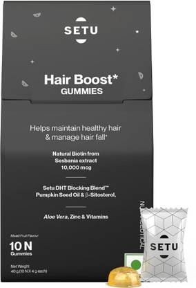 SETU Biotin Hair Boost Gummies for Men & Women-10000 mcg, 10 days Pack