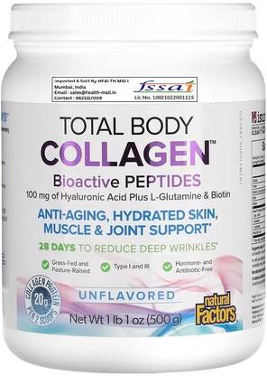 Natural Factors Total Body Collagen, Bioactive Peptides, Unflavored, 1 lb 1 oz (500 g)
