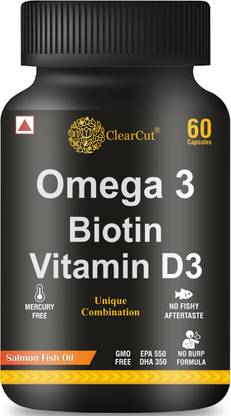 Clearcut Omega 3 capsules Fish oil Biotin Vitamin D3 for heart Hair Bones