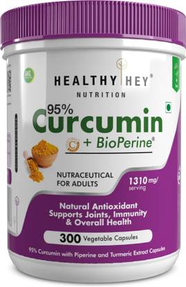 HealthyHey Curcumin with Bioperine 1310 mg Organic Turmeric, 300 Vegetable Capsule