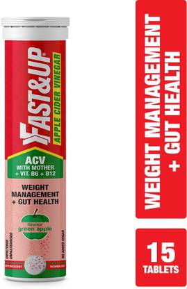 FAST&UP Apple Cider Vinegar 15 Effervescent Tablets, ACV With Mother, Vitamin B6 & B12
