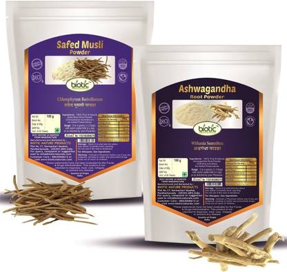 biotic Ashwagandha & Safed Musli Powder (Ashwagandha and Safed Musli) -Combo 100 g Each