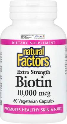 Natural Factors Biotin, Extra Strength , 10,000 mcg, 60 Vegetarian Capsules