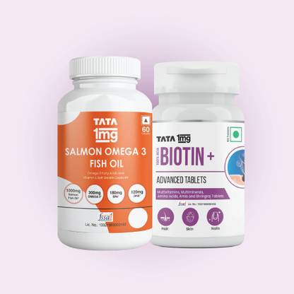 TATA 1mg Salmon Omega 3 Fish Oil Capsule & Biotin + Advanced Tablet