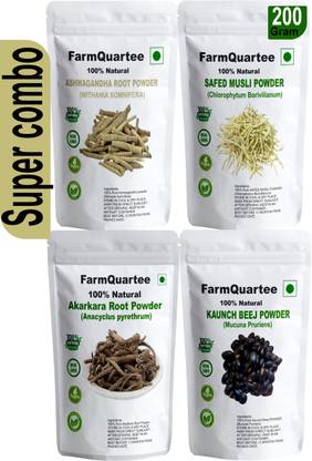 FarmQuartee Akarkara, Safed Musli, Ashwagandha and Kaunch Seed Powder - Combo