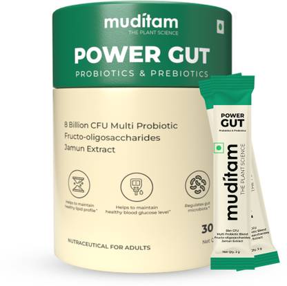 Muditam Ayurveda Power Gut - Prebiotics & Probiotics Supplement | 30 Sachet (Pack Of 1)
