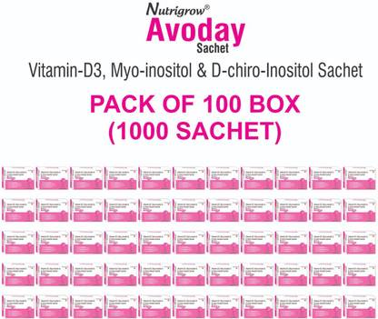 NUTRIGROW AVODAY vitamin d3 myo- inositol & D chiro inositol sachet(PACK OF 100 BOX)