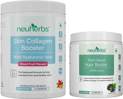 Neuherbs Plant based Hair Biotin 10000 mcg -125 g + Skin Collagen Booster 210g