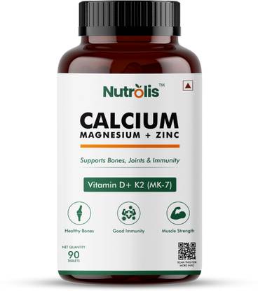 Nutrolis Calcium + Magnesium + Zinc + Vitamin D3 & K2 For Healthy Bones & Joints Health